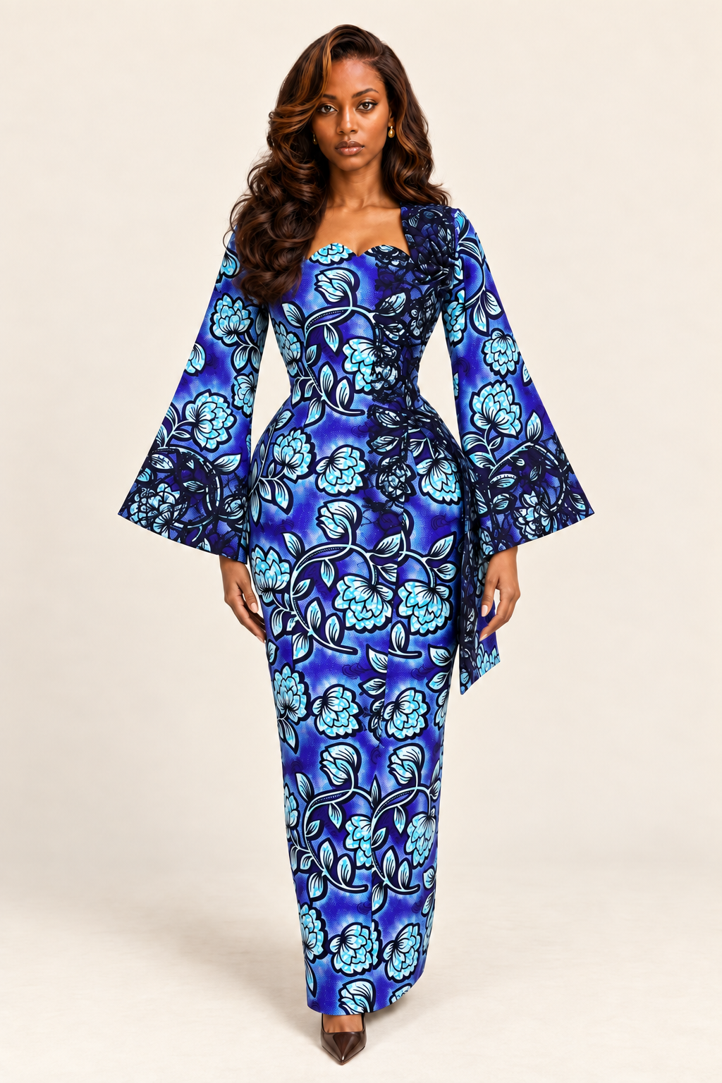 Model wearing Edore on a plain warm-ivory background